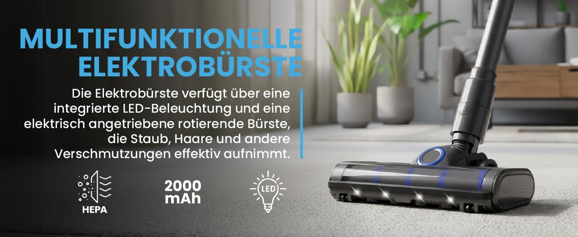 Handstaubsauger beutellos mit Akku 30000Pa mit Elektrobürste