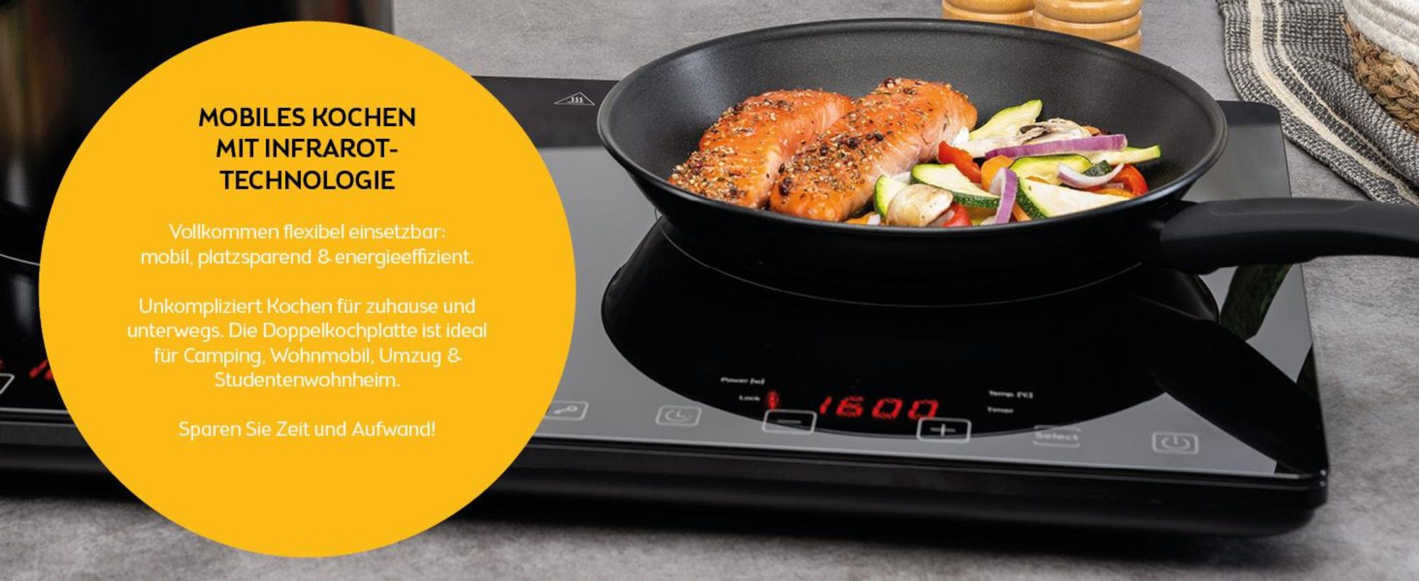 TZS First Austria - Induktionskochplatte 3400W doppelt - 10 Temperaturstufen & Timer - Slim Design, Touch Control