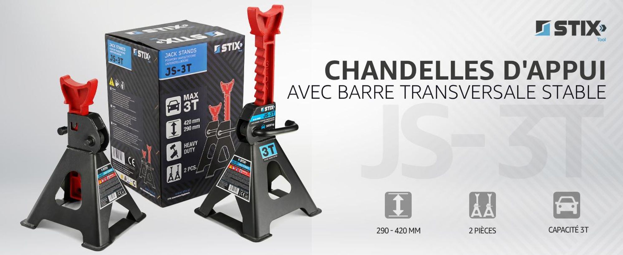 2 supports de levage de 3 tonnes pour voitures particulières et véhicules utilitaires légers – Réglables en hauteur, construction en acier robuste