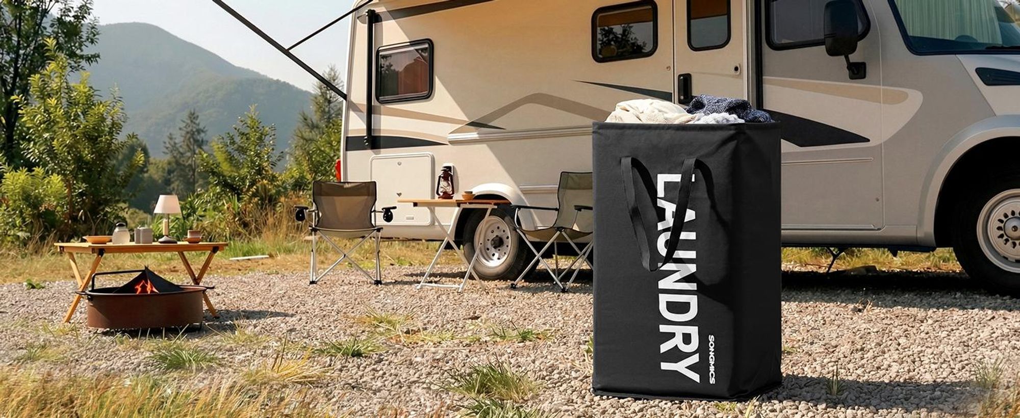 SONGMICS Wäschekorb, 80 L, Wäschesammler faltbar, Aufbewahrungskorb, mit Henkel, Wäschesack, wasserabweisend, für Waschküche, Schlafzimmer
