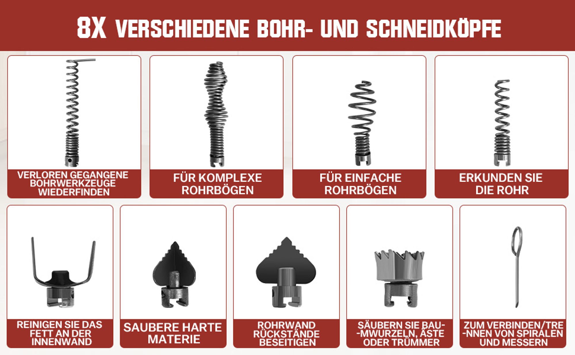 400W 450U/min Elektrische Rohrreinigungsmaschine mit FI-Schalter für Ø30-100mm Rohrleitungen Rohrreiniger Abflussreiniger, Sspirale Ø10mm Ø16mm