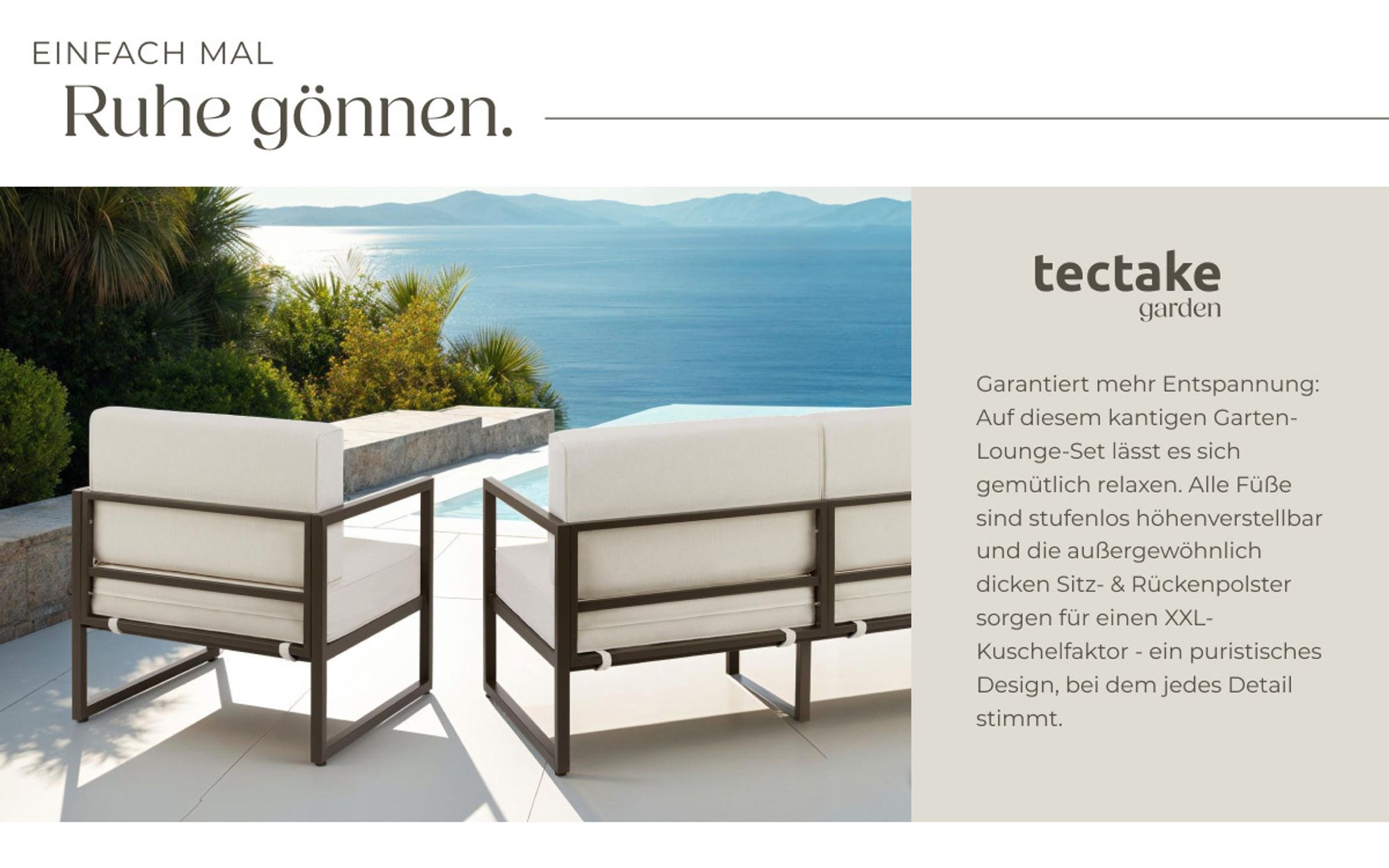 tectake® Garten-Loungesofa Comosa, 3-Sitzer, XXL-Polsterung