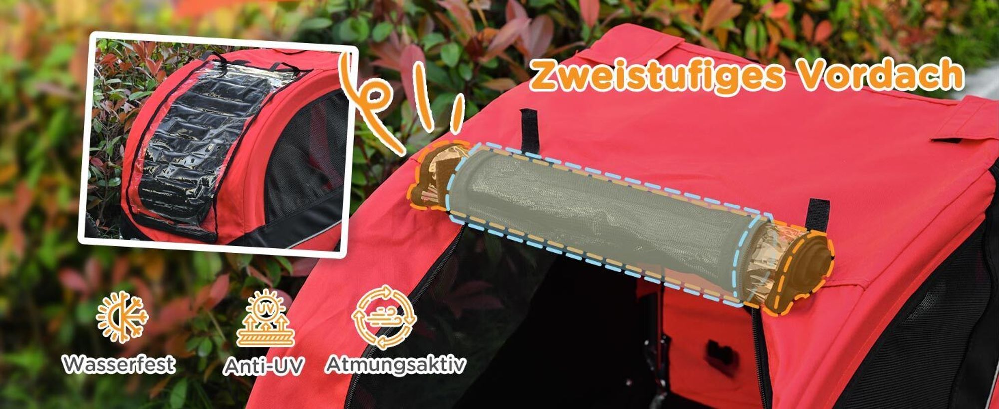 PawHut Fahrradanhänger Hundeanhänger Hunde Fahrrad Tier Anhänger Rot+Schwarz