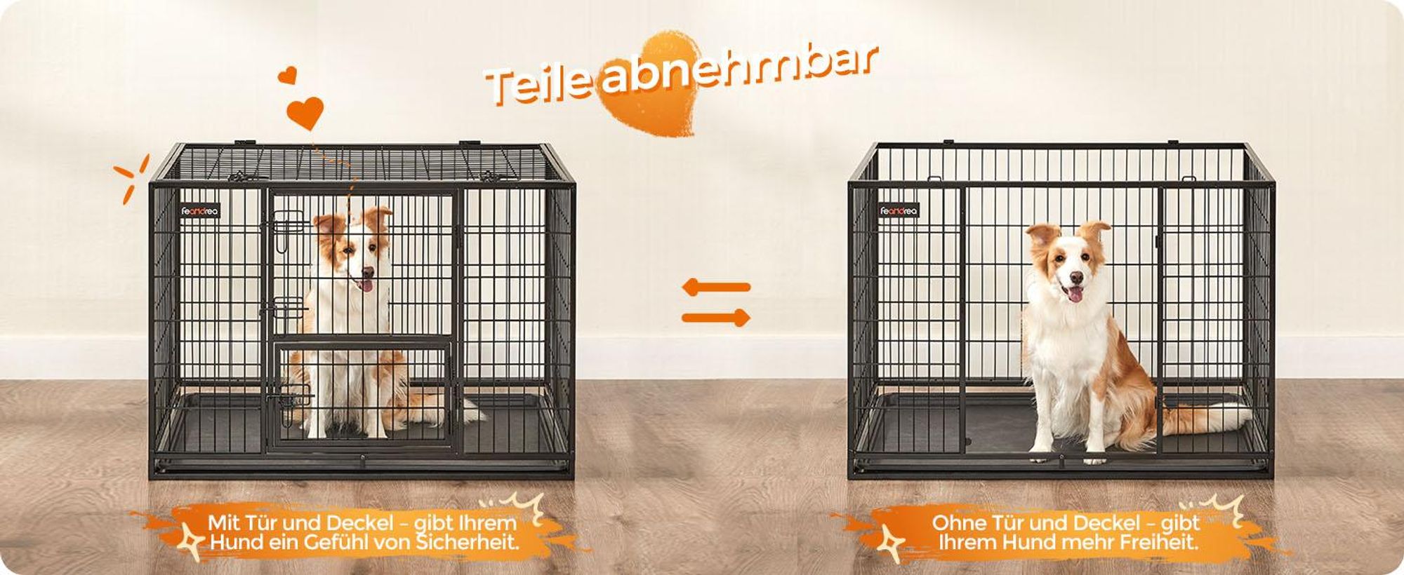 FEANDREA Hundekäfig, Hundebox mit 2 Türen, 107 x 70 x 74,9 cm