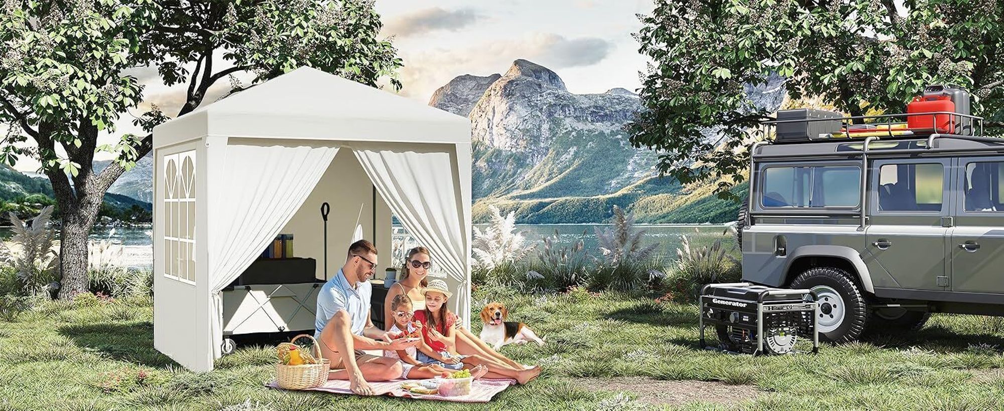 WOLTU Pavillon 2x2 m, mit 4 Seitenwänden, Partyzelt wasserabweisend UV-Schutz 50+, Beige