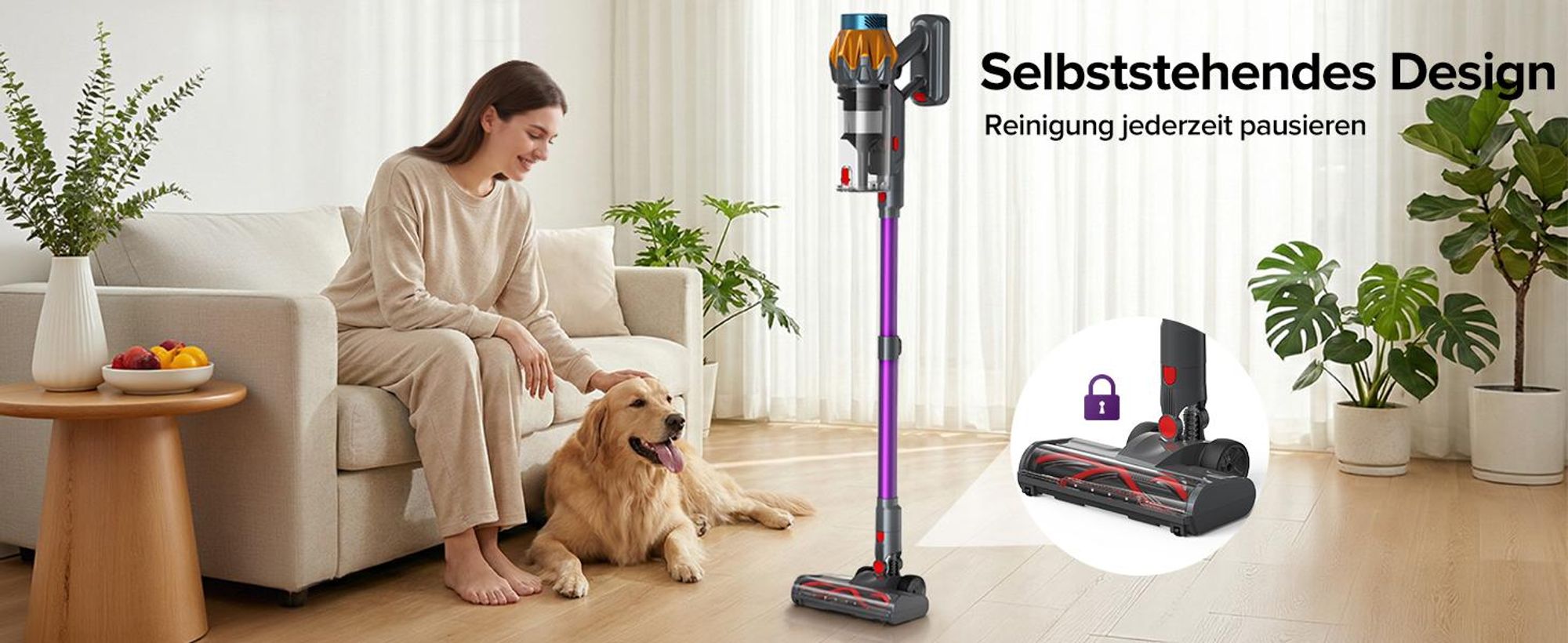 Lubluelu P6 Akku Staubsauger 78kPa Stielstaubsauger Handstaubsauger 50min.Selbststehender 450W Staubsauger Kabellos mit LED Display Anti-Tangle-Bürste