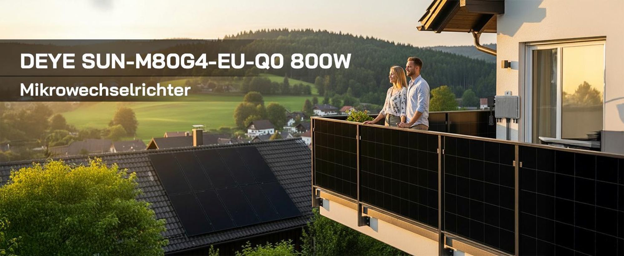 SUNNIVA® 1000W Balkonkraftwerk BIFAZIAL FULLBLACK komplett Steckdose DEYE 800W Wechselrichter, PV Solaranlage, 5m Kabel, Bluetooth WIFI