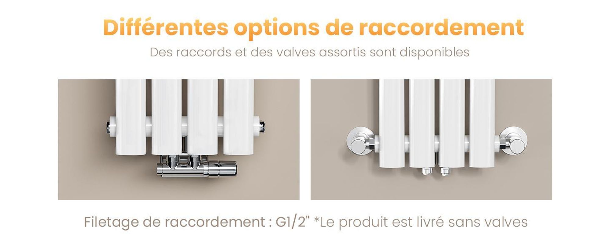 EMKE Radiateur tubulaire design pour eau chaude Raccordement central Vertical Ovale Monocouche 427 Watts 24cm x 160cm Blanc sans thermoplongeur