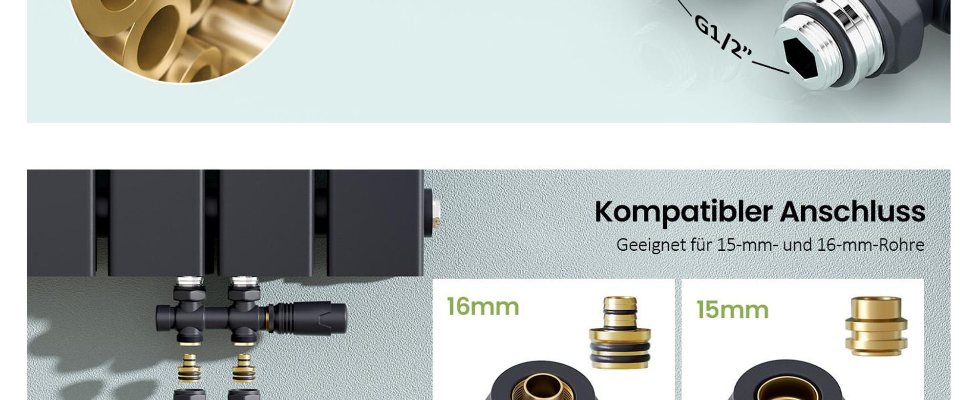 S'AFIELINA Multiblock Set für Heizkörper Anschlussarmatur, Anthrazit (1 St) Thermotstat Hahnblock Ventil Heizungszubehör Eck- und Durchgangsform