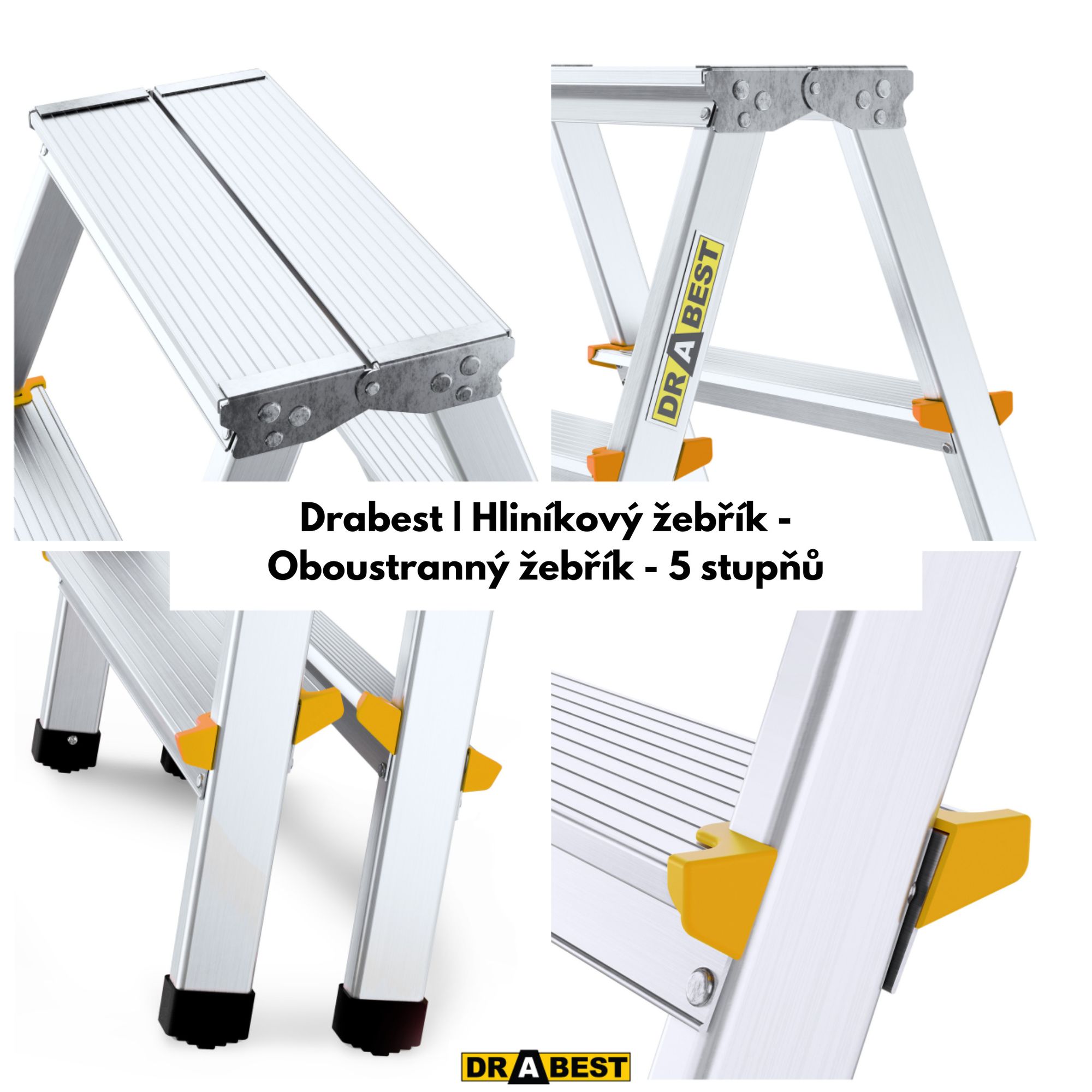 DRABEST, hliníkový žebřík, pětistupňový žebřík, skládací žebřík