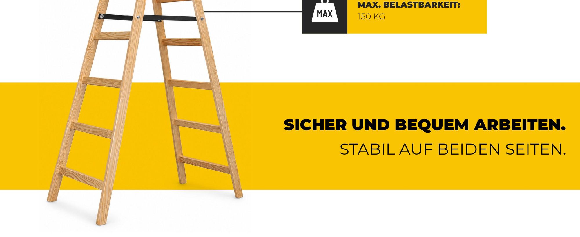 DRABEST | Leiter - PRO Serie - Malerleiter Holz - Holzleiter - 2 x 7 Stufen - Zweiseitige Klappleiter - Haushaltsleiter - bis 150 kg belastbar