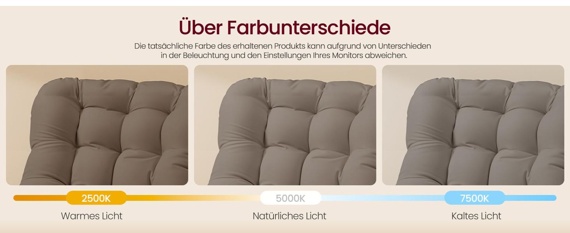 VASAGLE Relaxsessel mit ausziehbarer Fußstütze, Schaukelsessel, abnehmbares Kissen, Stahlgestell, bis 136 kg, beige