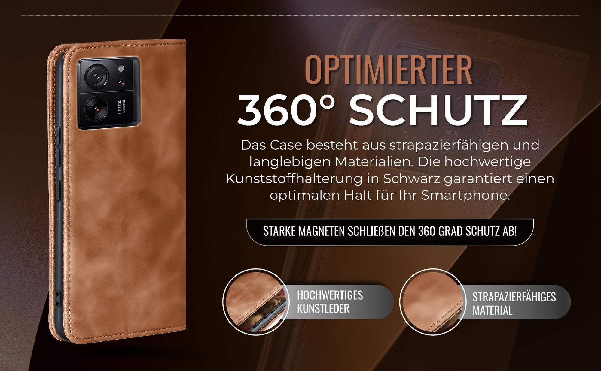 Hellbraune Handyhülle für Xiaomi 13T / Xiaomi 13T Pro mit 360 Grad Schutz