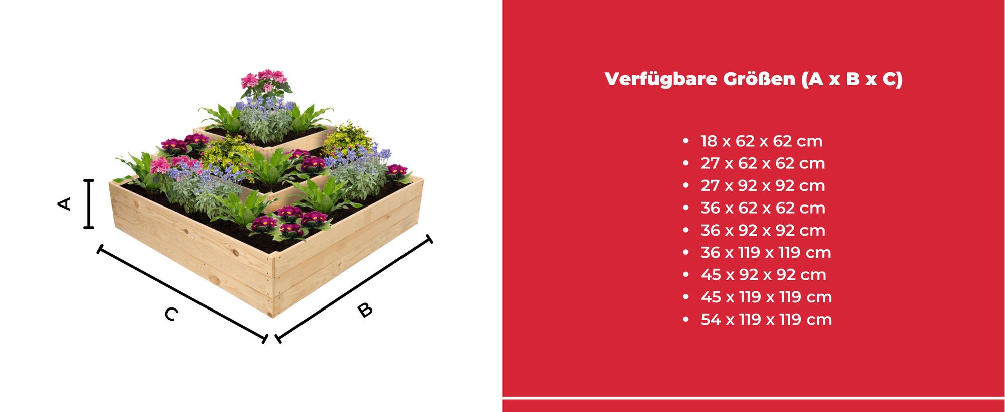 MODO24 Hochbeet Holz, Pflanzkasten, Massivholz, Kiefer, Kräuterbeet, Blumenkasten, Garten, Terrasse, 18x62x62 cm, Braun, ZP08