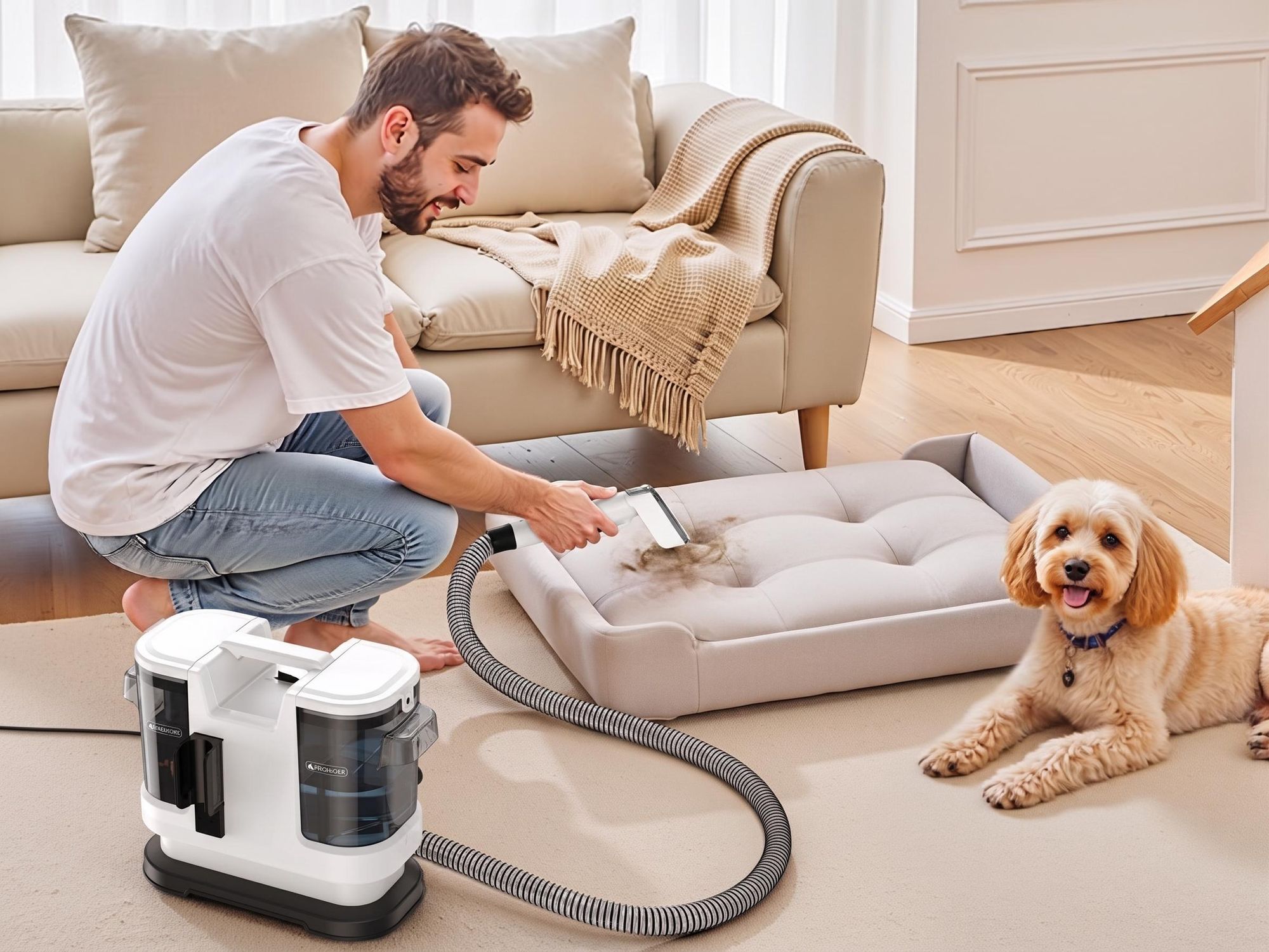 Lubluelu A6 3-in-1 Polsterreiniger Waschsauger Teppichreiniger 15000Pa 600W, 1,75L+1L Doppeltank, Fleckenreiniger für Sofa, Polster & Auto