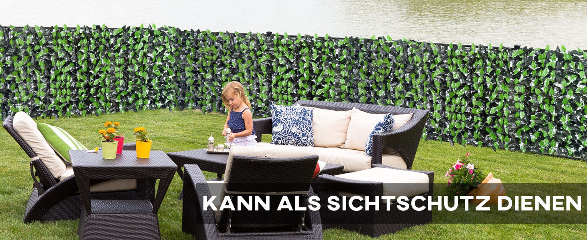 Outsunny Künstlicher Efeu Hecken Sichtschutz, Efeu-Zaun mit UV-Schutz, Heckenpflanze, Balkon Sichtschutz für Garten, Terrasse, Grün, 3 x 1 m