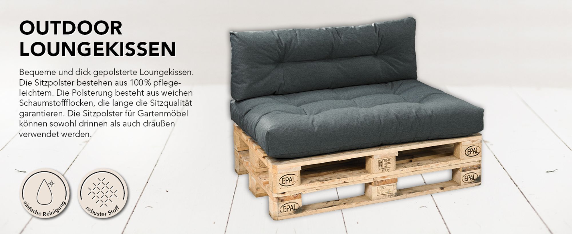 XDREAM Palettenkissen anthrazit | Armlehne einzeln | Sitzkissen für Europaletten