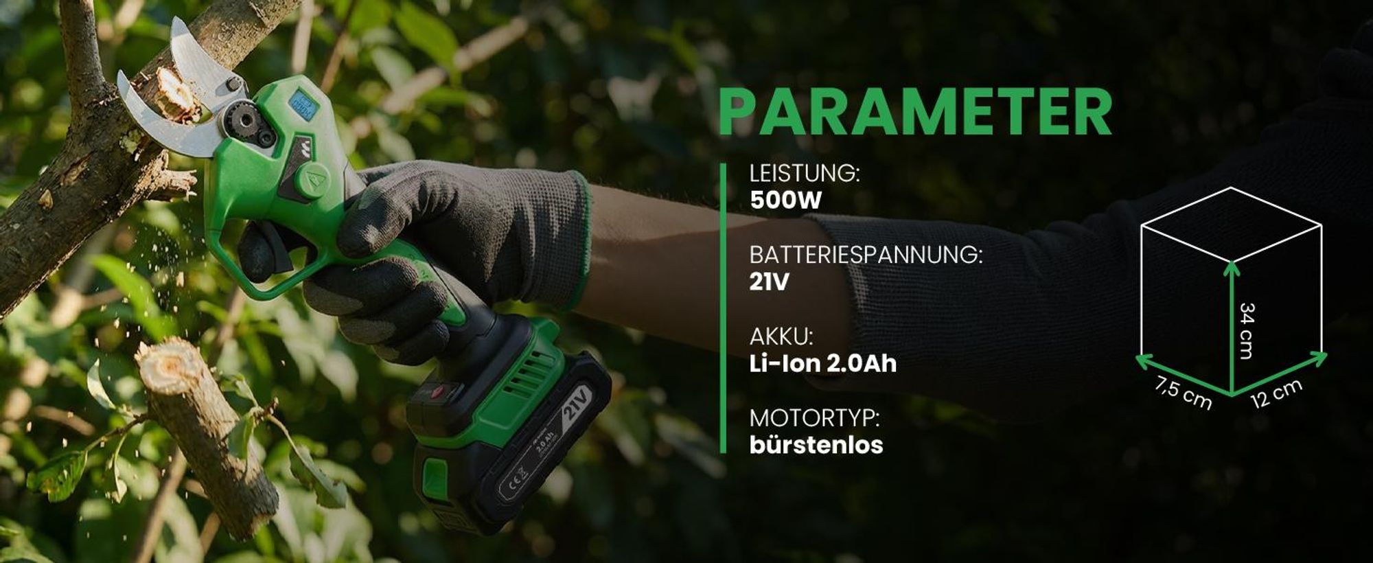 Elektrische Gartenschere Astschere mit 2xAkku 2Ah