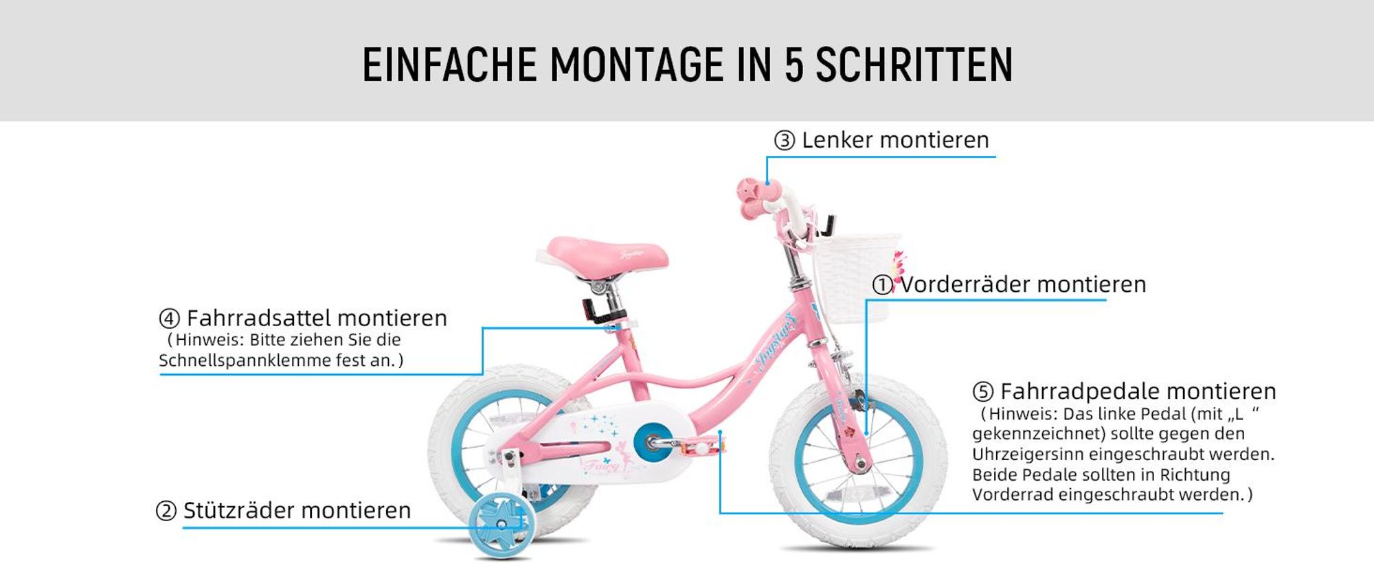 JOYSTAR Kinderfahrrad für Kleinkinder und Kinder im Alter von 2-8 Jahren Mädchen, 14 Zoll Kinderfahrrad mit Stützrädern mit Handbremse und Korb