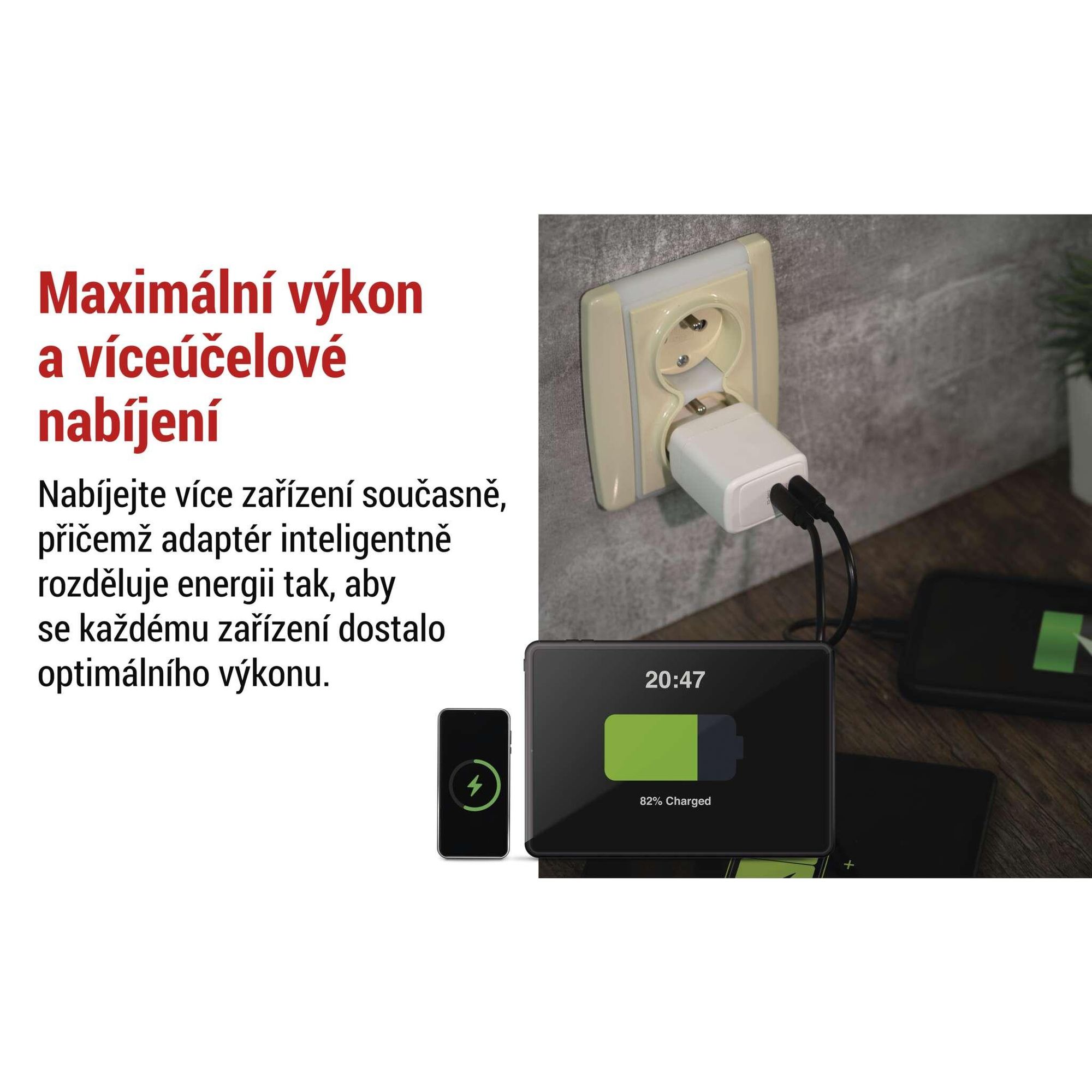 EMOS USB-C nabíječka PD 35W, duální USB zdroj s technologií GaN, PowerDelivery pro smartphone, iPhone, tablety, 5-20 V, 3 A, bílá, V03G35