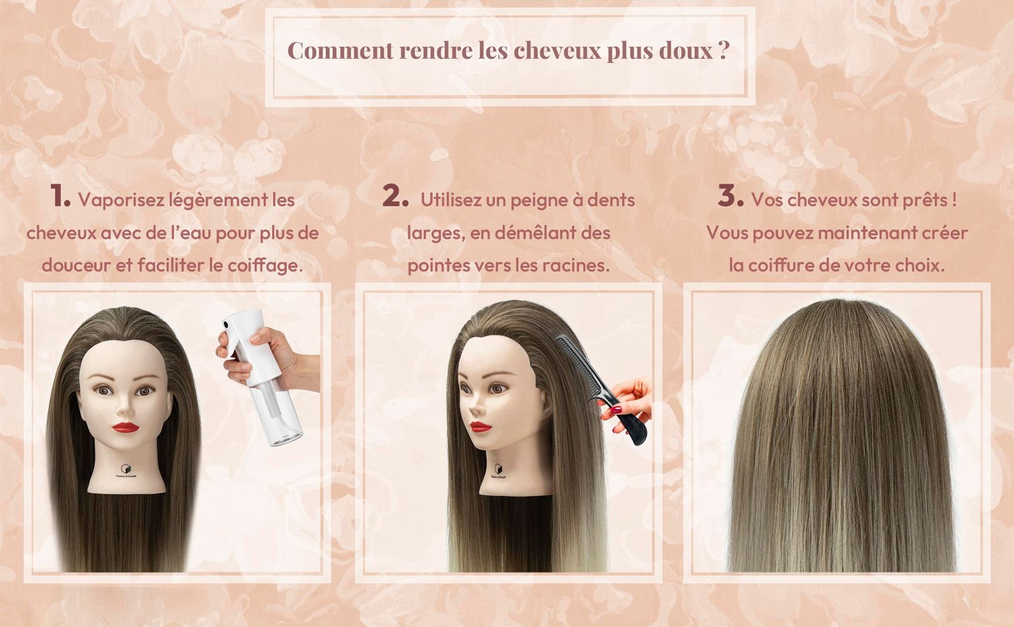 Desire of Goods Tête d'entraînement pour coiffure – Ombre – Avec accessoires de coiffage et pince de table – 70 cm