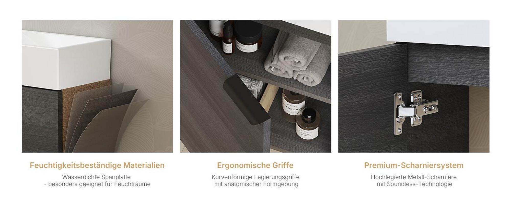 EMKE Waschbeckenunterschrank mit waschbecken 417×240×646 mm wandhängend, Badezimmerschrank, Waschtischunterschrank Soft-Close, Grau in Holzoptik
