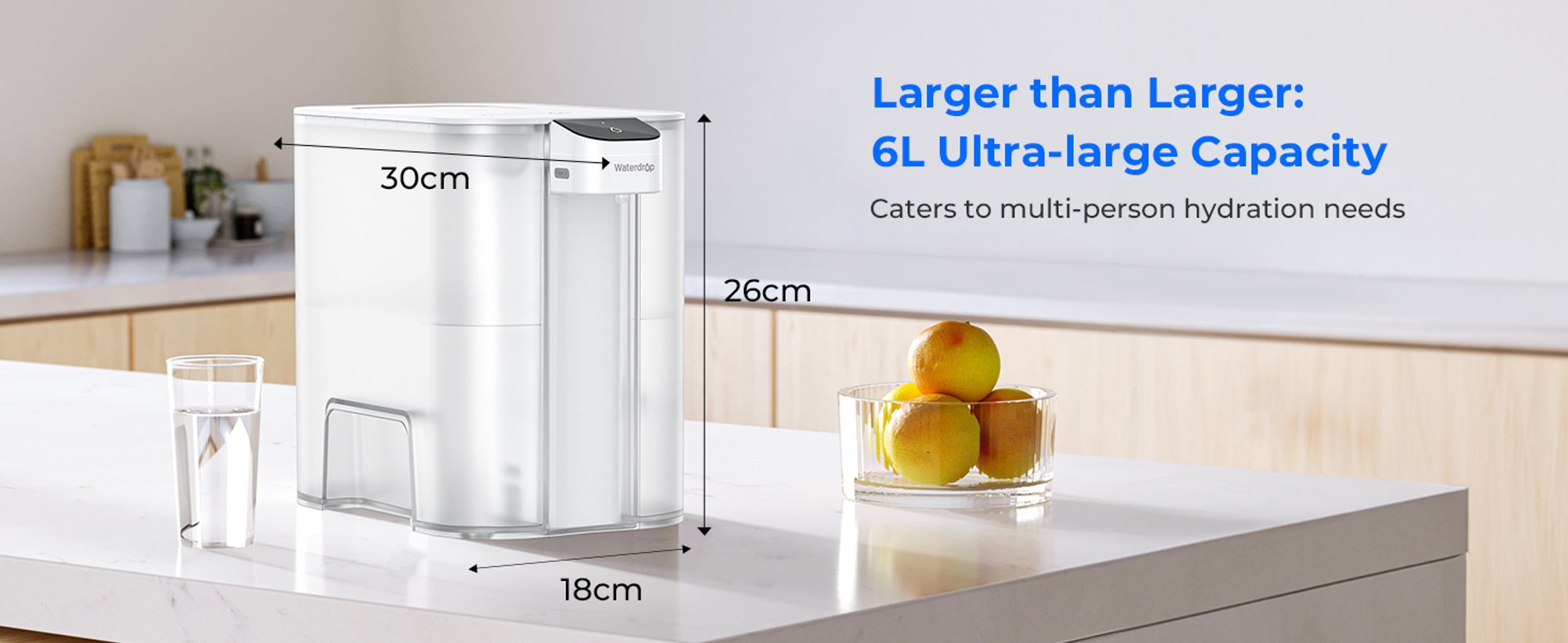 Waterdrop Eletric Wasserfilter Kanne mit 3 Monate Filter, 6L Countertop Wasserfilter System, reduziert Chlor, Blei, Quecksilber, PFAS,PFOA/PFOS