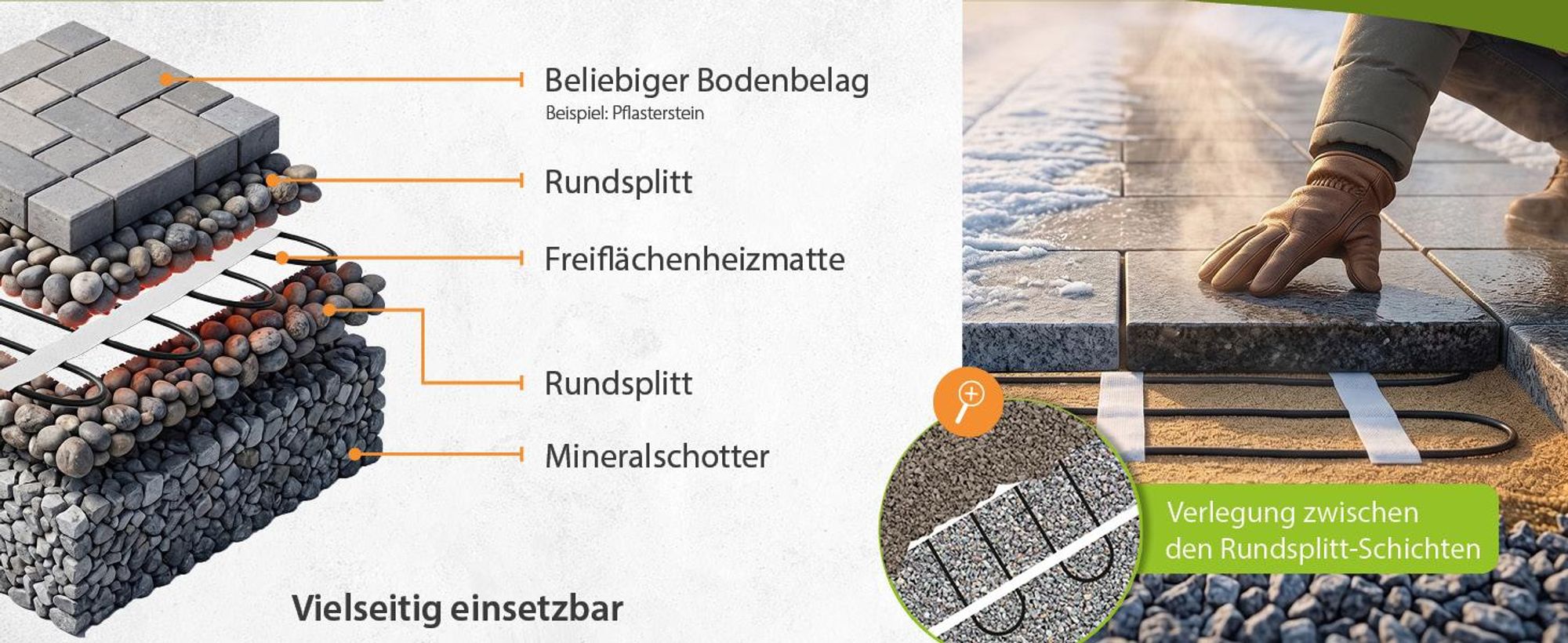 Mi-Heat Heizmatte Außenbereich 300W/m² 5,0m² zur Schnee- und Eisfreihaltung von Wegen