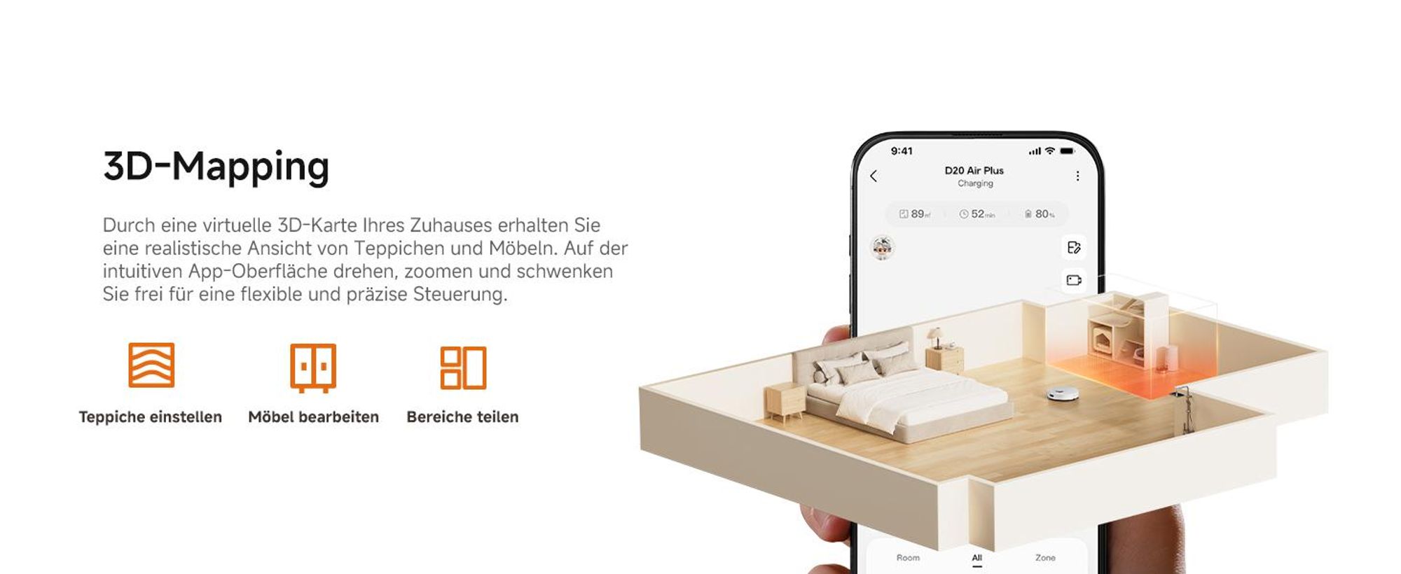 Dreame D20 Air Plus Saug- und Wischroboter mit 20.000Pa Saugkraft,Verwicklungsschutz,selbstentleerendem Dock,Teppich-Tiefenreinigung,Smart-Navigation