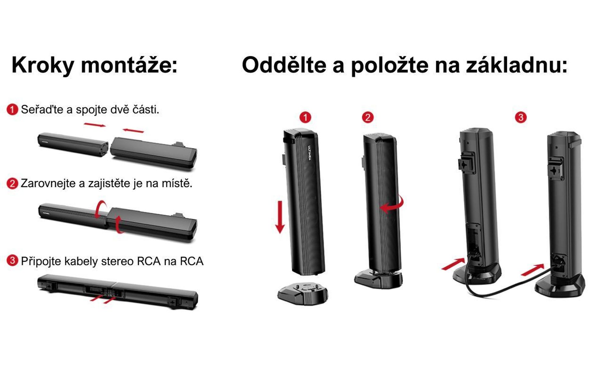 ULTIMEA 2.2kanálový soundbar pro televizory, dělitelný soundbar 2 v 1, Bluetooth® 5.3, 3 režimy ekvalizéru a nastavitelné basy, Apollo S40