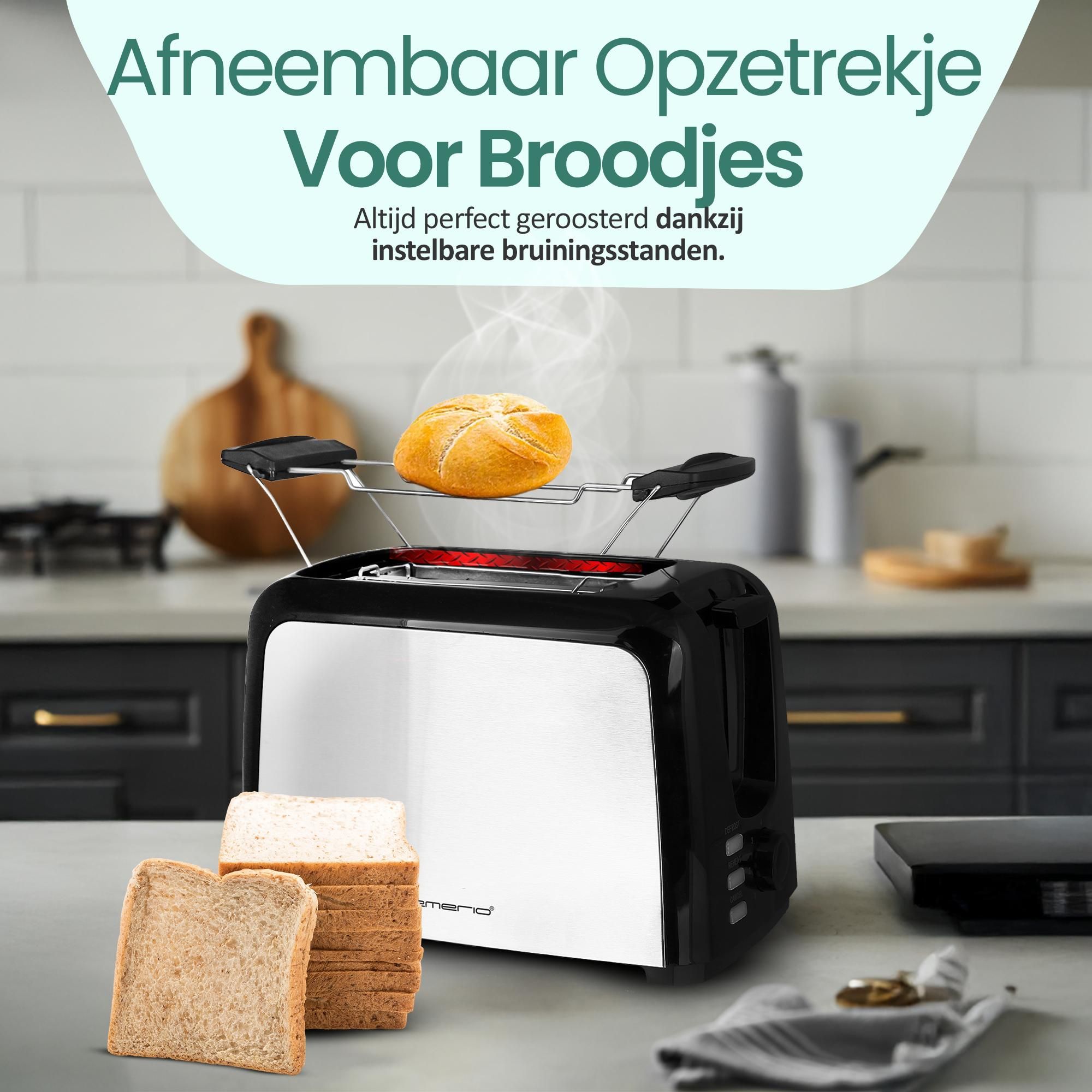 Emerio Broodrooster TO-123924 – 750 W – 2 Sleuven – RVS – Zilverkleurig