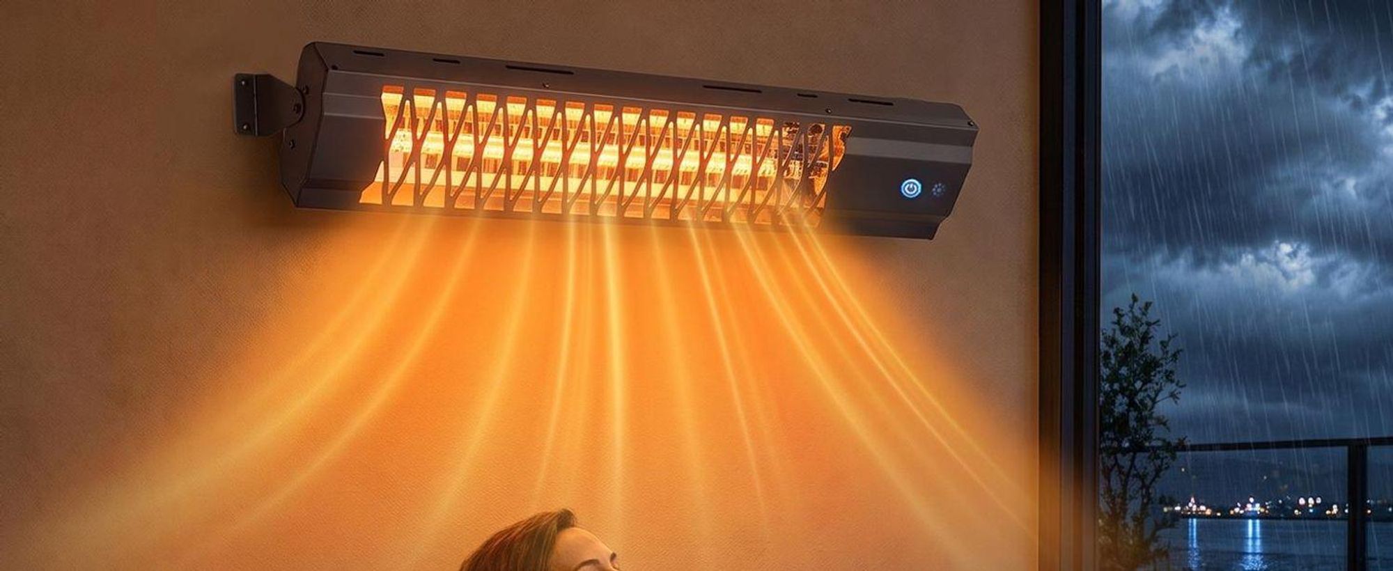 ZMH Infračervený vonkajší ohrievač 2000W stupne kúrenia IP65 diaľkové ovládanie nastaviteľný uhol 65×13cm obdĺžnikový čierny záhrada balkón
