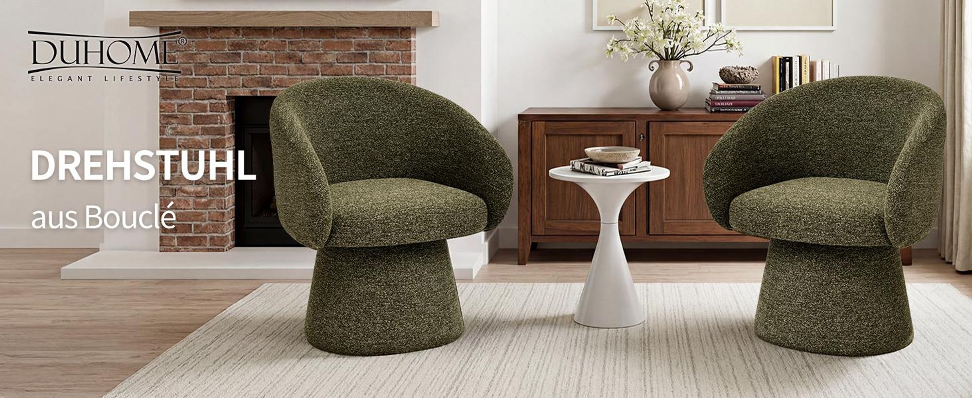 Duhome Sessel Wohnzimmer Grün Drehstuhl aus Bouclé Loungesessel Design Modern Polsterstuhl für Schlafzimmer Esszimmer Büro