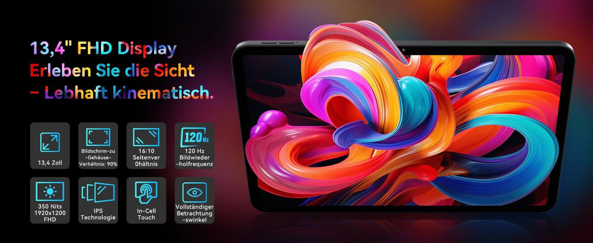 VekfulPC T60 Pro 13.4" Android 15 Set Tablet, 24GB(8+16) RAM 256GB ROM+2TB TF, 10000 mAh Akku/2K Display/120Hz/5G WiFi/Gemini AI 2.0/16MP Kamera
