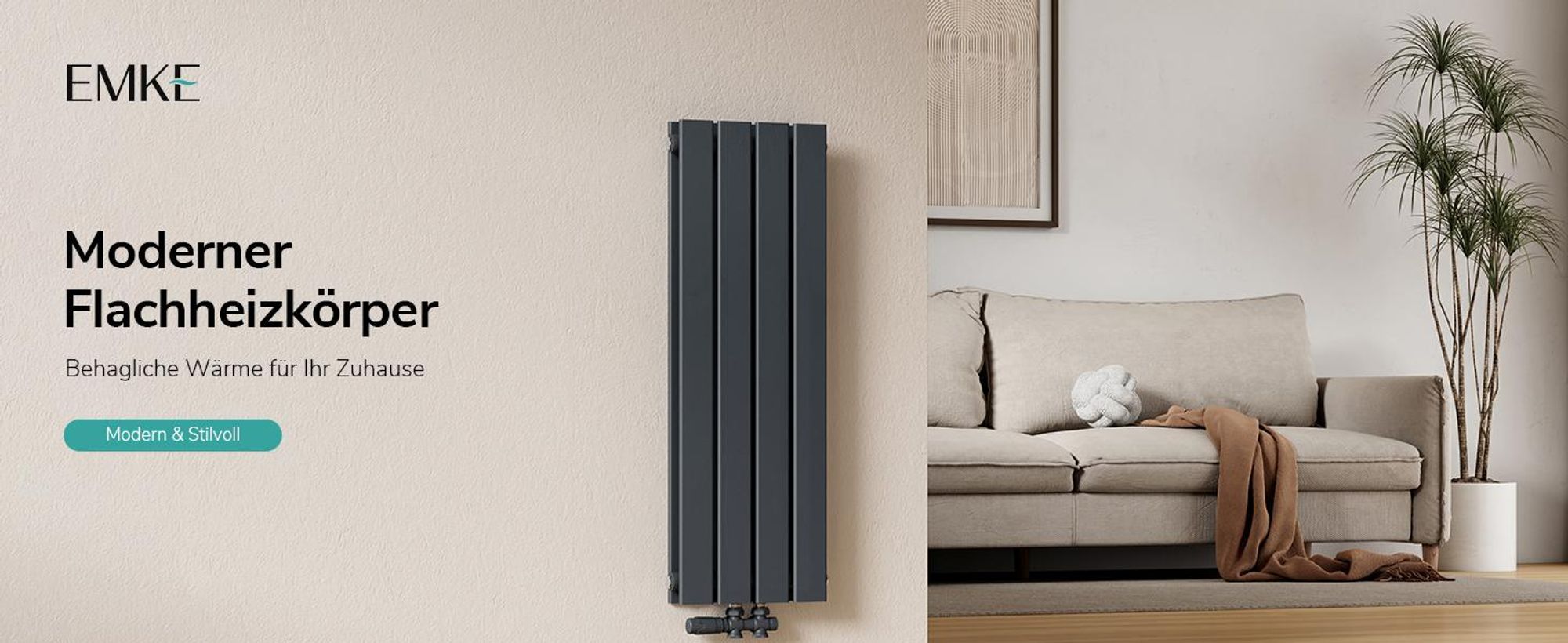EMKE Heizkörper Flach 90 x 30,4 cm Doppellagig 559 W Anthrazit Design Paneelheizkörper