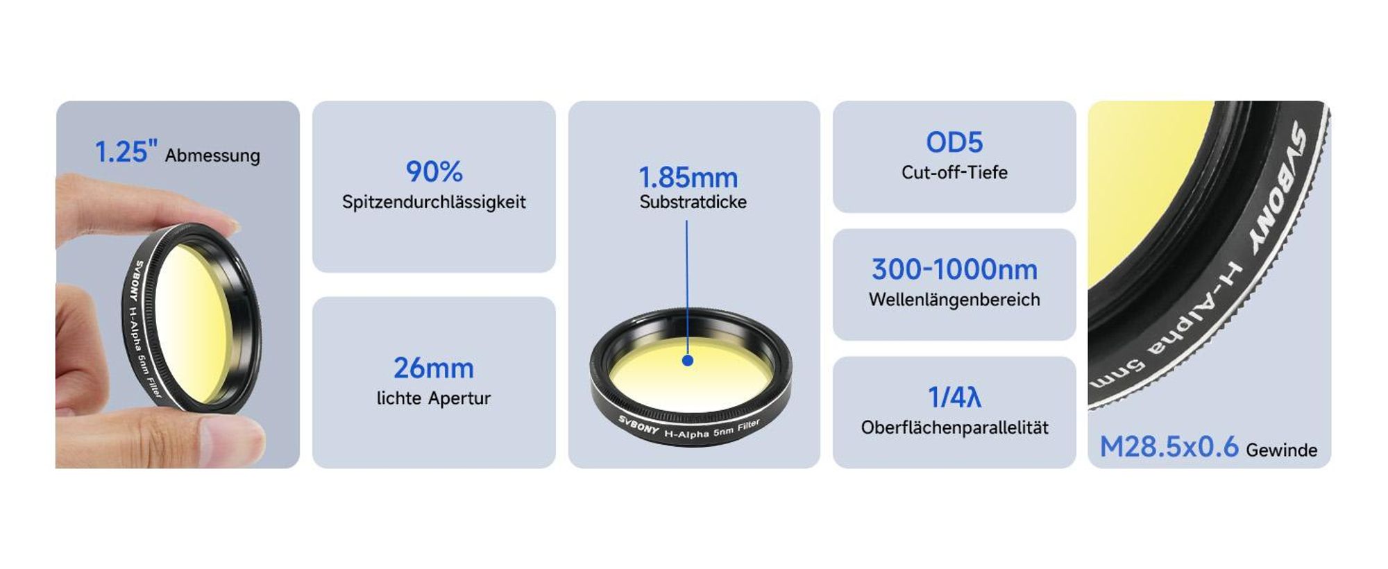 Svbony SV227 Teleskopfilter, 1,25‘’ Schmalband Filter Set, OIII H-Alpha SII 5nm Schmalbandfilter, Teleskopzubehör für Nebelbeobachtung Deep Sky