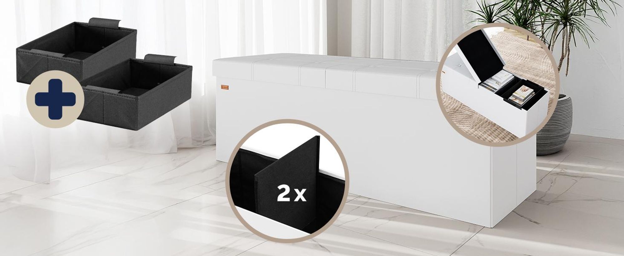 CASARIA® Hocker mit Stauraum Weiß Faltbar Deckel Kunstleder Gepolstert 38x38cm Klein Schlafzimmer Wohnzimmer Flur Sitzhocker Fußhocker Polsterhocker
