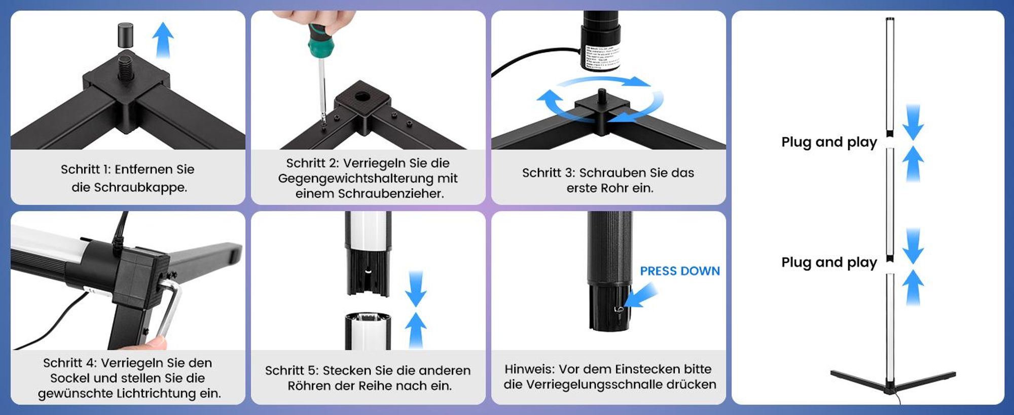 LED Stehlampe, Eckstehleuchte, Stehleuchte, Standleuchte, RGB Dimmbar mit Musik-Synchronisation, Timer, mit Fernbedienung und APP