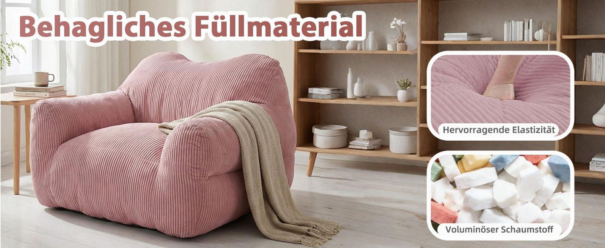 XXL Sitzsack für Erwachsene mit Schaumstofffüllung, quadratisches Bodensofa