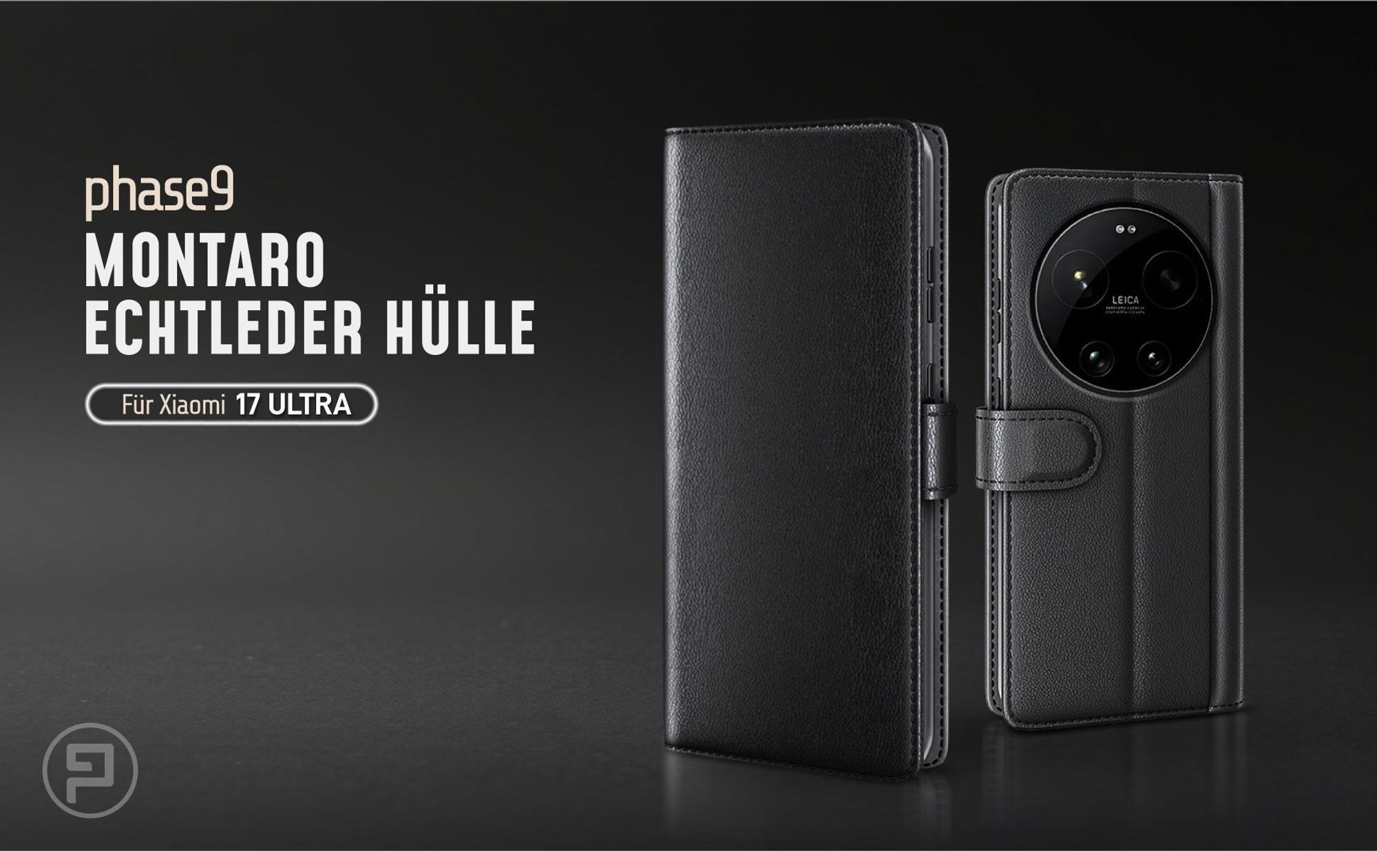 Schwarze Lederhülle für Xiaomi 17 Ultra mit Magnetschließe