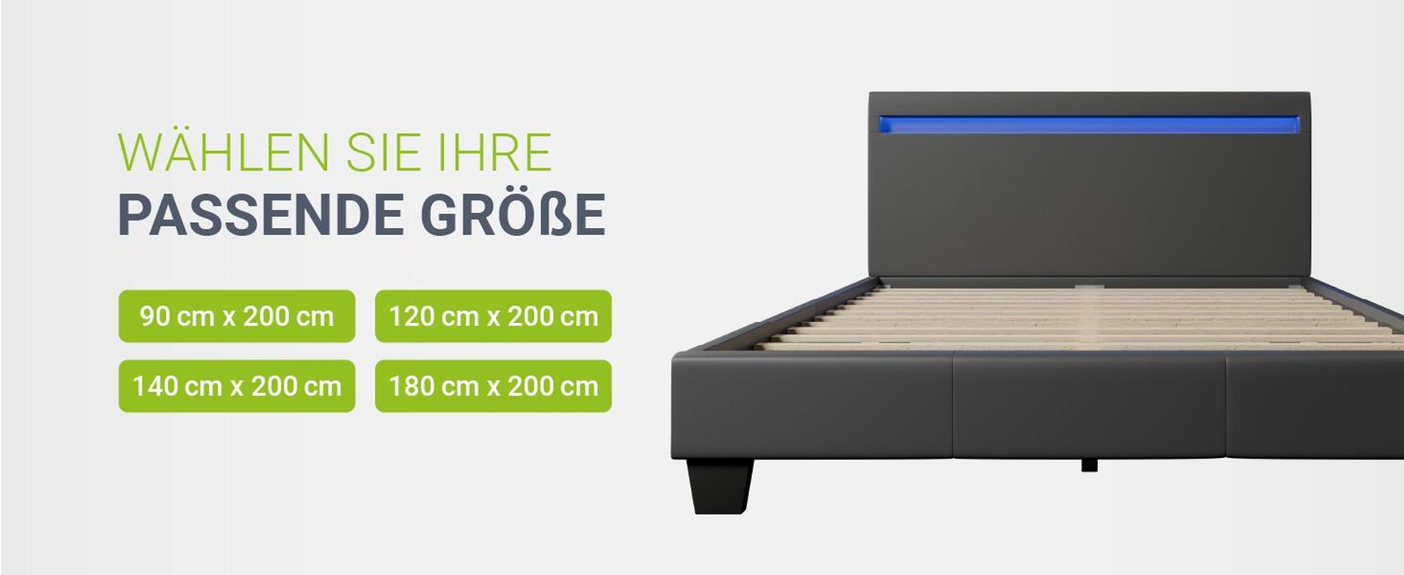 Juskys Polsterbett Paris 120 x 200 cm mit LED, Lattenrost & Kunstleder Grau
