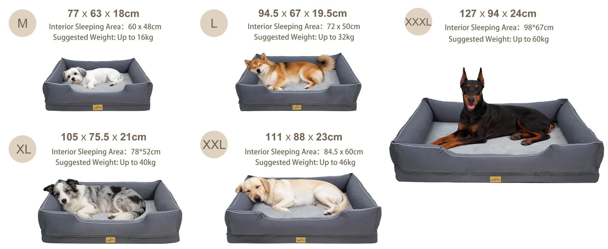 WISFOR Hundebett Hundesofa Hundekissen, erhöhte Ränder, wasserfest waschbar Bezug abnehmbar XXL: 111 x 88 x 23 cm, Grau