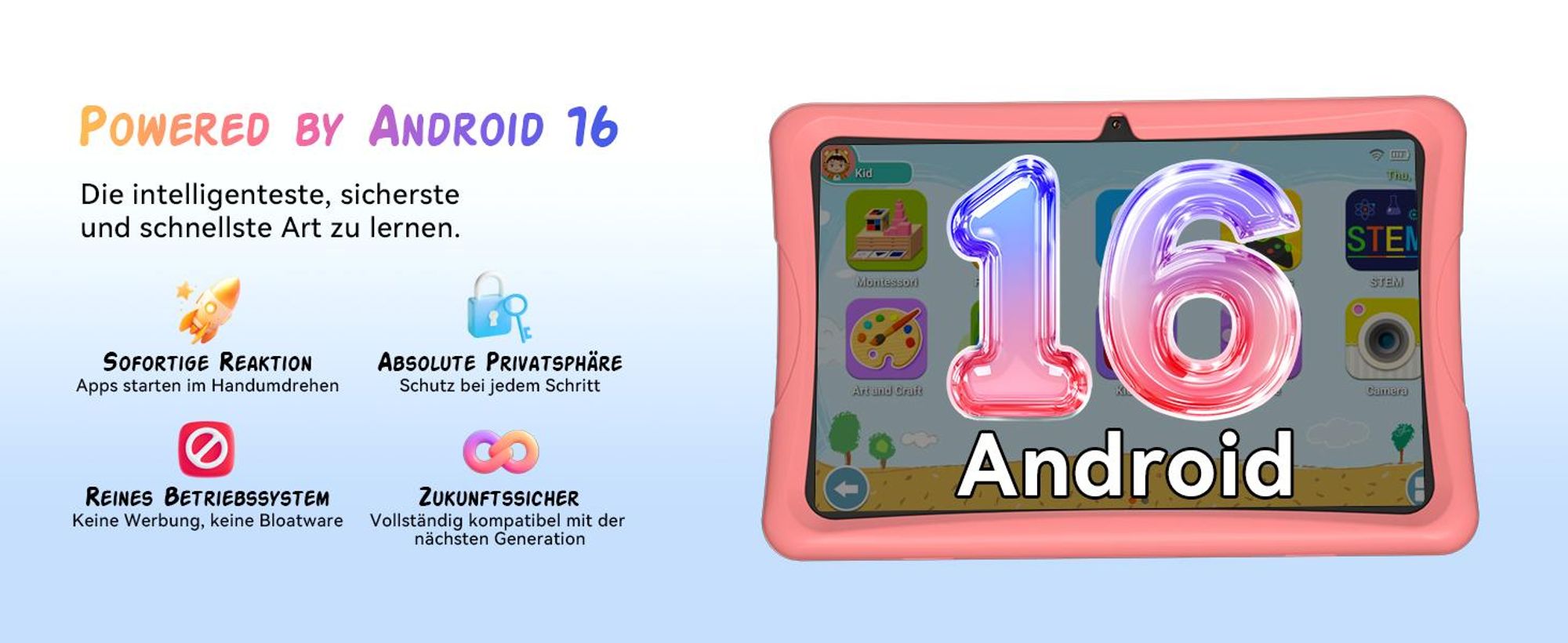 Tabwee K10 Kids 10.1" Blau Tablet, Google Kids Space, 4GB RAM+64GB ROM, Android 15 WiFi Tablet für Kind mit Kindgerechte Hülle und Stift, 5000mAh