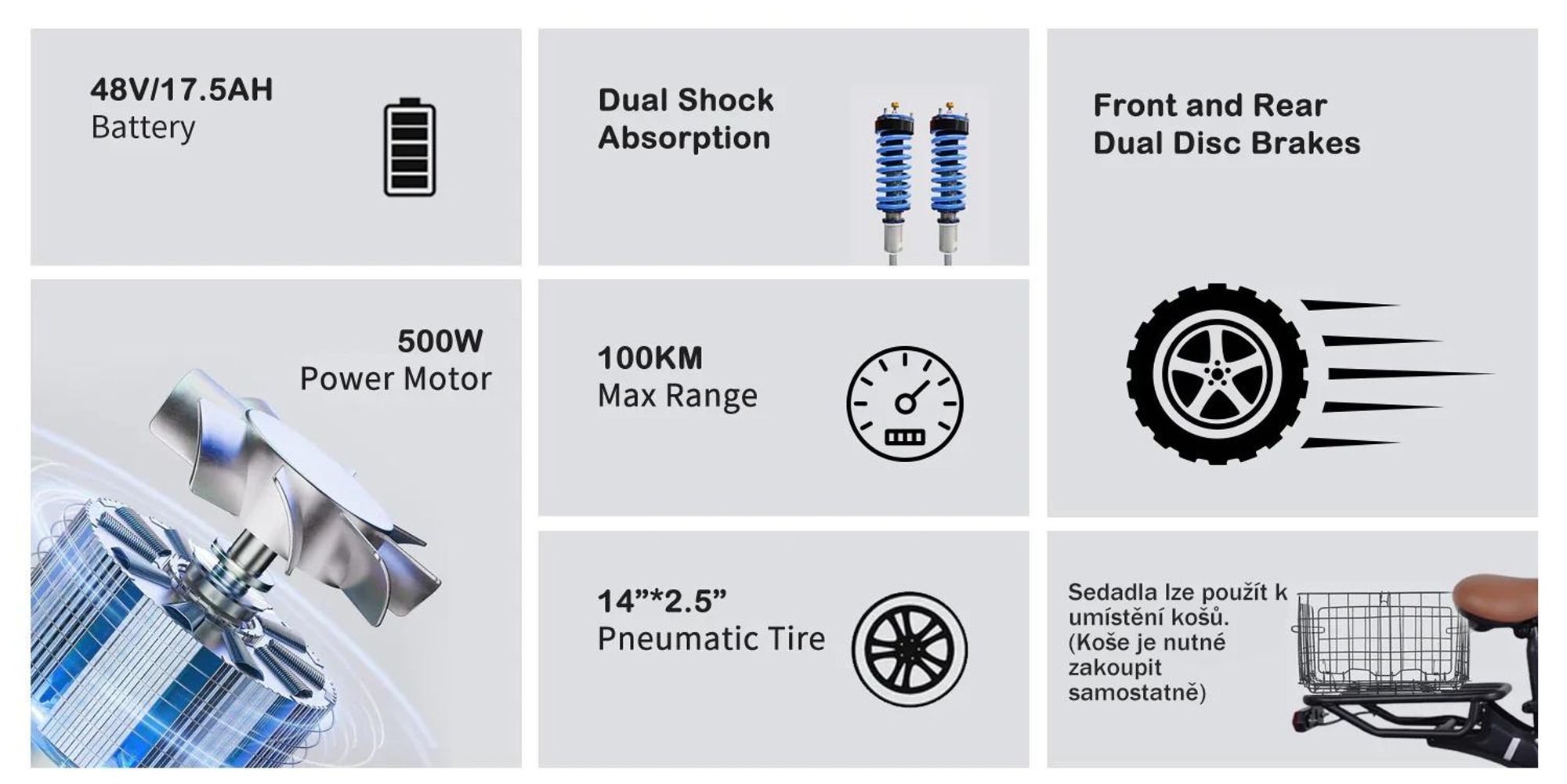Elektrická Koloběžka GELEIPU C14 - 48V17.5Ah 14'' S Mechanickým Kotoučovým Brzdou A Železným Rámem - Černá