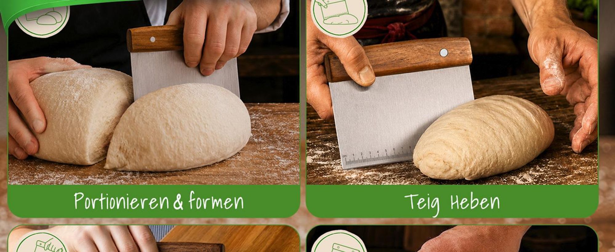 EDELFELD [Original] Teigkarte aus Edelstahl 18cm mit Holzgriff – Teigschneider zum Brotbacken – Langlebiger Teigspachtel zum Teilen & Formen von Teig