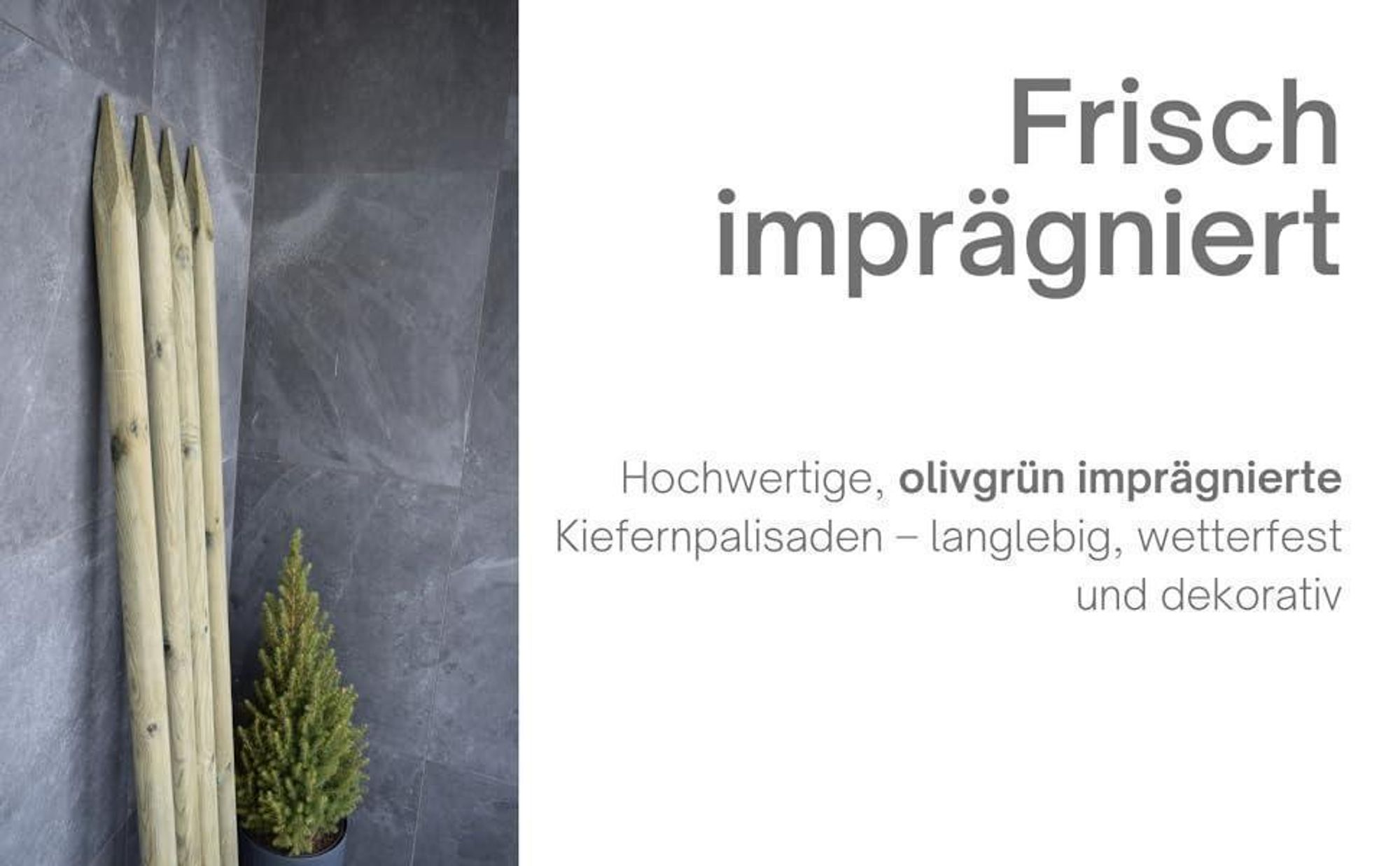 TIMBERMIK ⌀ 8cm 4-Pack Spitze Holzpalisaden Länge: 80 cm Imprägniert Olivgrün Holzpfähle Garten Palisade Holz Baumpfahl Zaunpfosten
