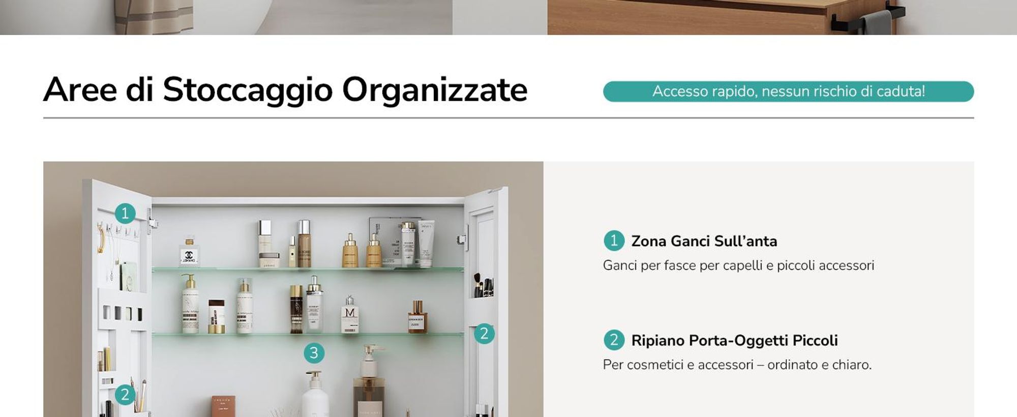 Armadio a specchio EMKE bianco opaco a doppia anta 65x80x14,5 cm a parete con portaoggetti e ripiano regolabile in vetro d'acciaio Ideale per l'organizzazione del bagno