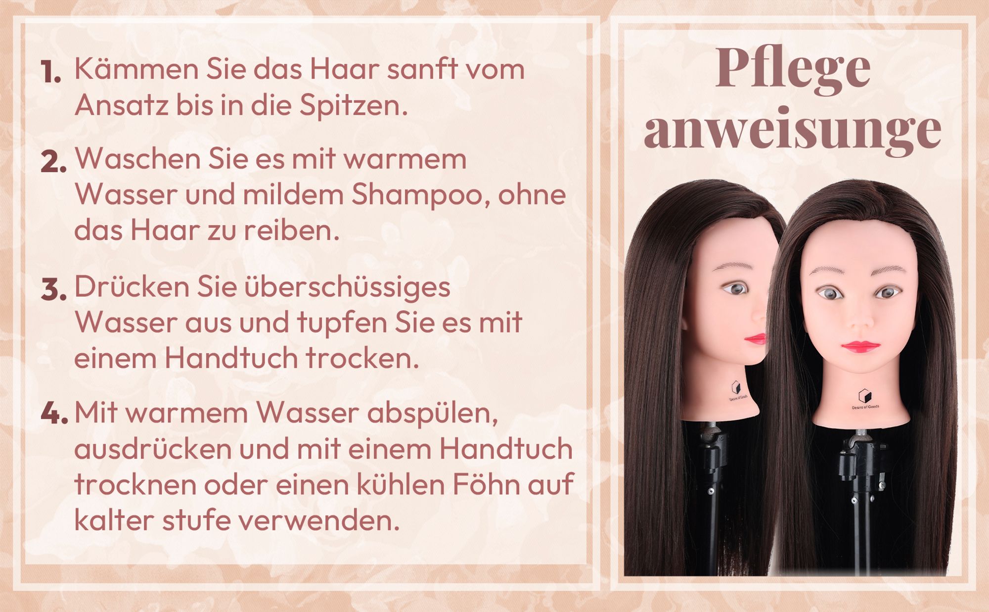 Desire of Goods Praxis Friseurkopf Kastanienbraun - Stativ & Stylingzubehör - Friseurkopf - Friseurkopf - 70 cm