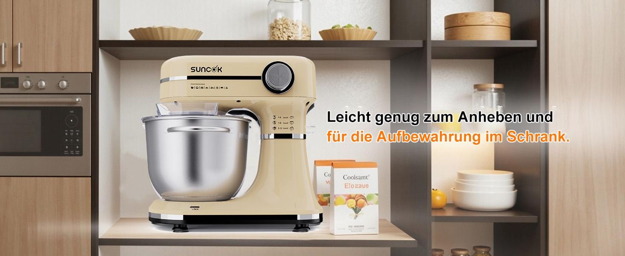 SUNCOK Multifunktions Küchenmaschine,1500W, 2 Edelstahl-Rührschüssel 4.5L+5.5L, 12 Geschwindigkeiten, mit Rührhaken,Knethaken,Schneebesen,Spritzschutz