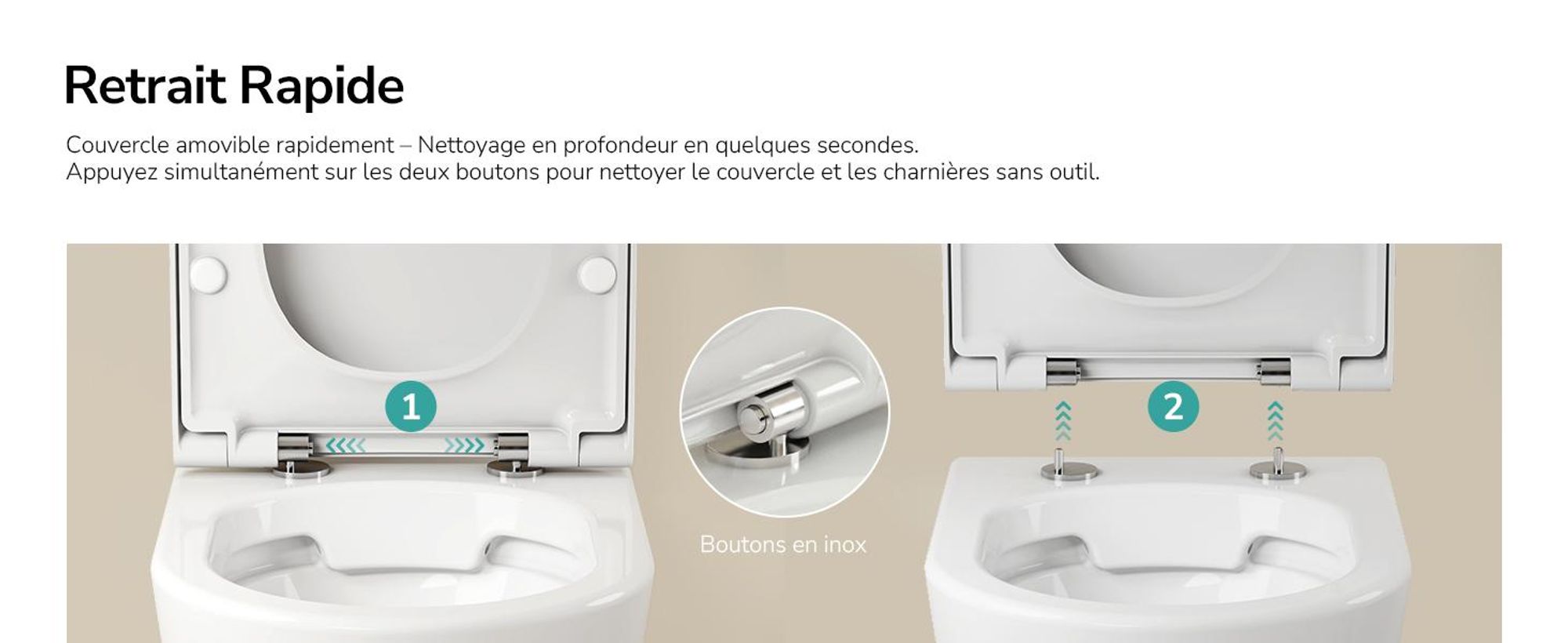 EMKE Toilettes suspendues sans rebord Céramique Economies d'eau Toilettes à montage mural avec chasse d'eau directe Contre-rinçage à double trou Couvercle Soft-Close Blanc brillant